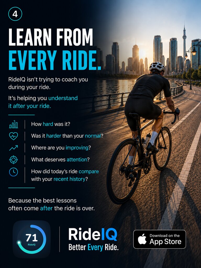 Learn from every ride — RideIQ is not trying to coach you during your ride, it helps you understand it afterwards